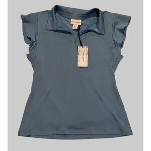 NWT Laura Ashley Womens Shirt Top Blue Golf Tennis Pickleball Polo Blue UPF 50